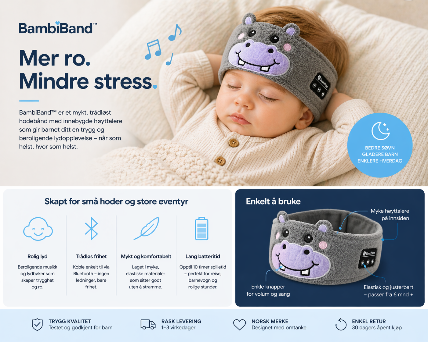 BambiBand™ – Trådløst Bluetooth Pannebånd for Barn