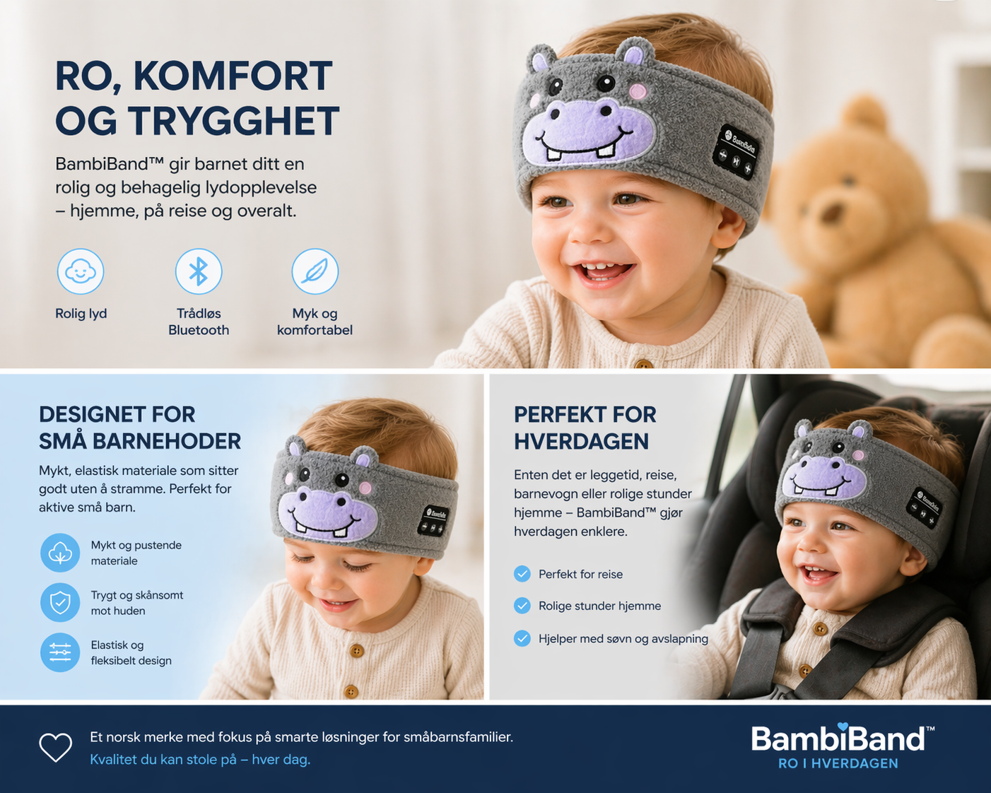 BambiBand™ – Trådløst Bluetooth Pannebånd for Barn